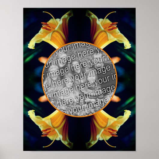 黄色のユリの花のフレーム独自の写真を作成 ポスター (正面)