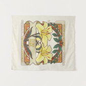 黄色のユリビクトリアンの花の感謝の幸福 タペストリー (正面(横))