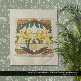 黄色のユリビクトリアンの花の感謝の幸福 タペストリー