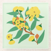 黄色のユーカリの花 ガラスコースター (正面)