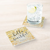 黄色のライト"こんにちは美しい"ガラスのコースター ガラスコースター (アングル)