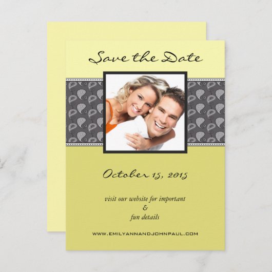 黄色のライムChartreuseペイズリー写真の保存日付 案内ポストカード (正面/裏面)