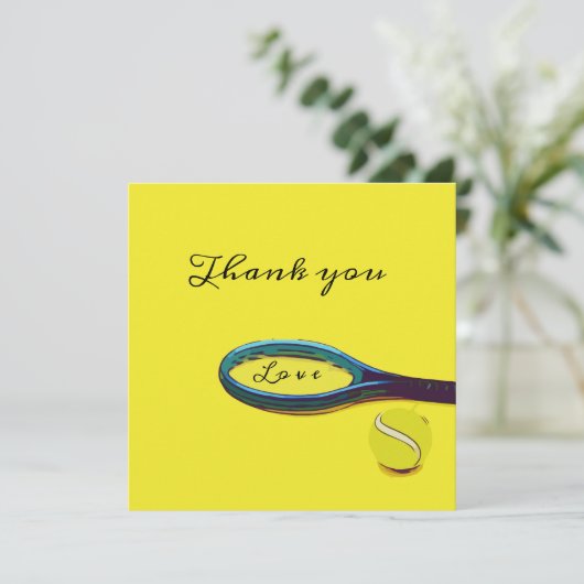 黄色のラケット付きテニスボールありがとう カード (スタンド正面)