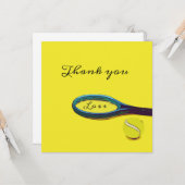 黄色のラケット付きテニスボールありがとう カード (正面/裏面インサイチュ)