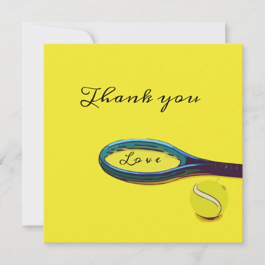 黄色のラケット付きテニスボールありがとう カード (正面)