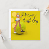 黄色のラケット付きテニスボール カード (正面/裏面インサイチュ)