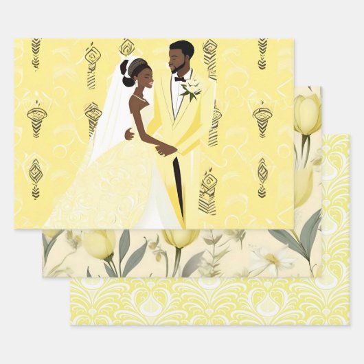 黄色のラッ結婚ピング紙セット ラッピングペーパーシート (セット)