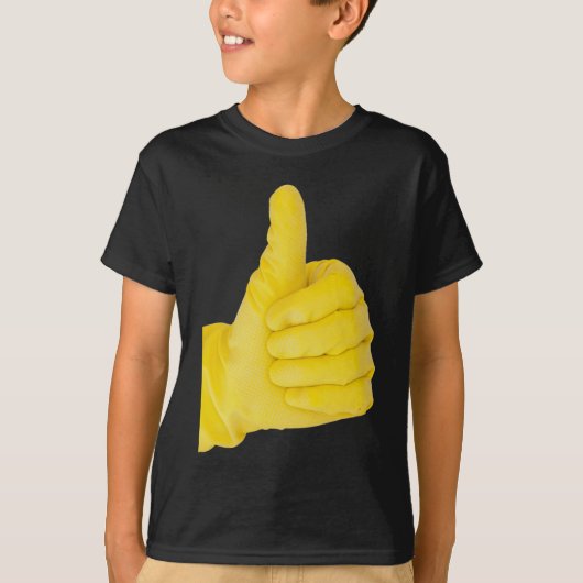 黄色のラテックス手袋の手 Tシャツ (正面)