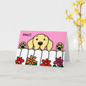 黄色のラブラドールあなたを見て カード (黄色い花)