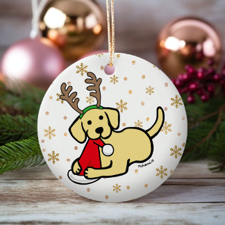 黄色のラブラドールとサンタクリスマスアニメ セラミックオーナメント
