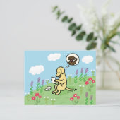 黄色のラブラドールと友人からの手紙 ポストカード (スタンド正面)