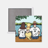 黄色のラブラドールと母とパパロング マグネット (正面/裏面)