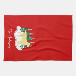 黄色のラブラドールクリスマスエバーグリーンツリー キッチンタオル