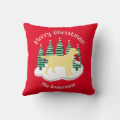 黄色のラブラドールクリスマスエバーグリーン クッション (裏面)