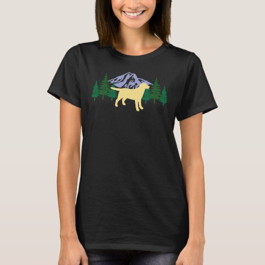黄色のラブラドールシルエットエバーグリーン Tシャツ (正面)