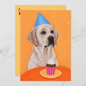 黄色のラブラドールバースデーパーティ招待状 招待状 (正面/裏面)