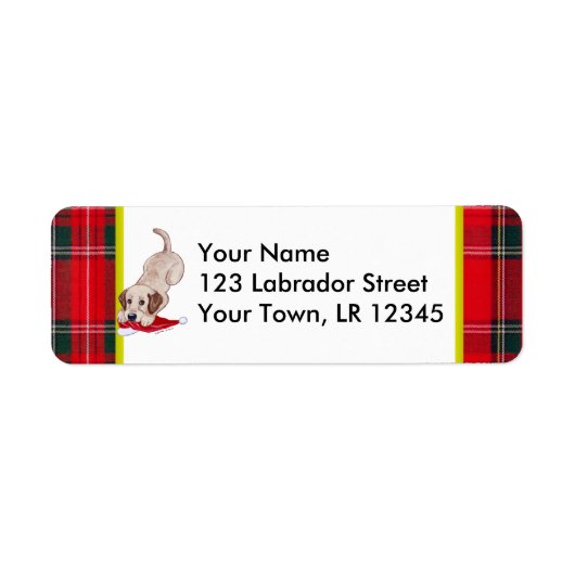 黄色のラブラドールパピーとサンタハットクリスマス ラベル (正面)