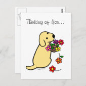 黄色のラブラドール子犬の花かご漫画 ポストカード (正面/裏面)