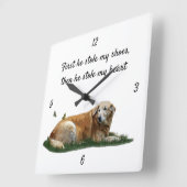 黄色のラブラドール混成品種の犬の壁時計 スクエア壁時計 (傾斜)