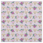 黄色のラブラドール紫の花模様パターン ファブリック (見本)