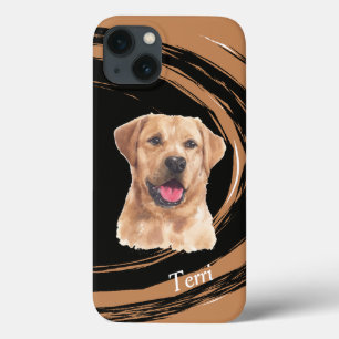 黄色のラブラドール・リトリーバ・ドッグ・抽象芸術・スワール iPhone 13ケース