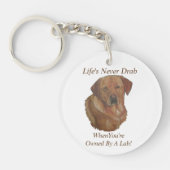 黄色のラブラドールretrever犬のポートレートおもしろいスローガン キーホルダー (正面)