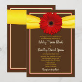 黄色のリボンが付いた赤いガーベラの招待状 招待状 (正面/裏面)