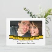 黄色のリボンフォト日付の保存招待状 セーブザデート (スタンド正面)