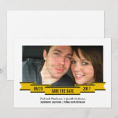 黄色のリボンフォト日付の保存招待状 セーブザデート (正面/裏面)