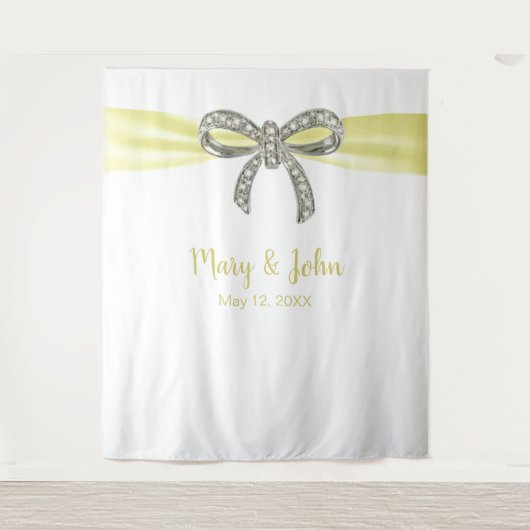 黄色のリボン ダイヤモンドの弓のウェディング バックドロップ タペストリー (正面)