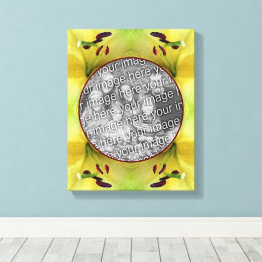 黄色のリリーの花フレーム　自分だけの写真を作成 キャンバスプリント (インサイチュ (ウッドフロア))