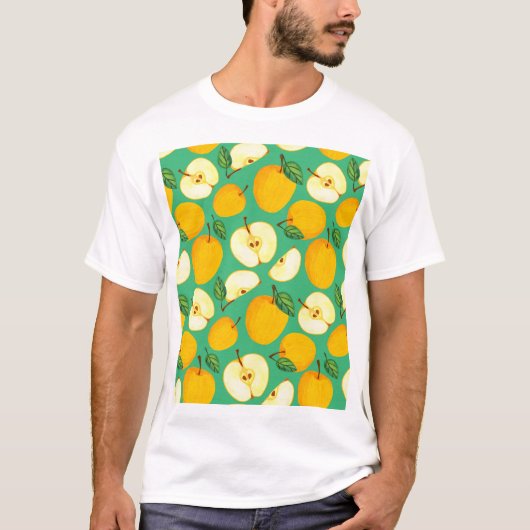 黄色のリンゴ:ジューシーな水の色パターン。 Tシャツ (正面)