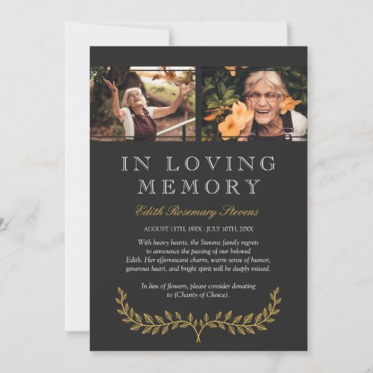 黄色のリース写真の愛する記憶の発表 案内状 (正面)