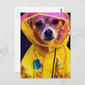 黄色のレインコートのはがきに飾られた愛犬 ポストカード (正面/裏面)