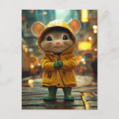 黄色のレインスーツを着たかわいいネズミ ポストカード (正面)