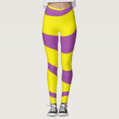黄色のレギンスが紫のズボンを伸ばストライプす  レギンス (正面)
