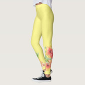 黄色のレギンスとピンクの桃の熱帯花 レギンス (左)