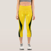 黄色のレギンスと黒い波状のストライプ波形 カプリレギンス (正面)