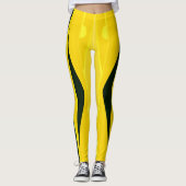 黄色のレギンスと黒い波状のストライプ波形 レギンス (正面)