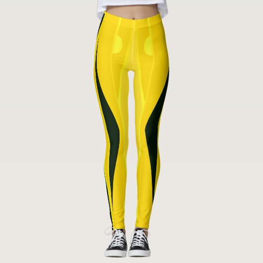 黄色のレギンスと黒い波状のストライプ波形 レギンス (正面)