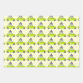 黄色のレトロフィアット500クリスマスギフトウォーターカラー ラッピングペーパーシート (正面2)