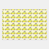 黄色のレトロフィアット500クリスマスギフトウォーターカラー ラッピングペーパーシート (正面)