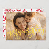 黄色のレトロメリーすべて写真クリスマス シーズンカード (正面/裏面)