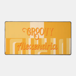 黄色のレトロ幾何パーソナライズされた的 デスクマット