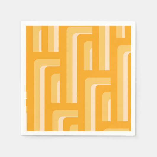 黄色のレトロ幾何学的 スタンダードカクテルナプキン (正面)
