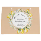 黄色のレモンと白い花の花輪 大型 ラージペーパーバッグ (正面)