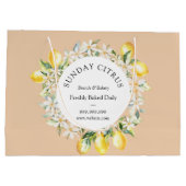 黄色のレモンと白い花の花輪 大型 ラージペーパーバッグ (裏面)