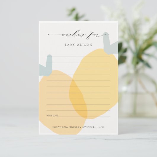 黄色のレモン果実柑橘系の願い赤ちゃんシャワー エンクロージャーカード (スタンド正面)
