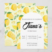 黄色のレモン柄 1歳の誕生日 招待状 (正面/裏面)