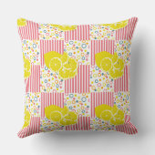 黄色のレモン色のピンク色のストライプが夏をチェック クッション (裏面)